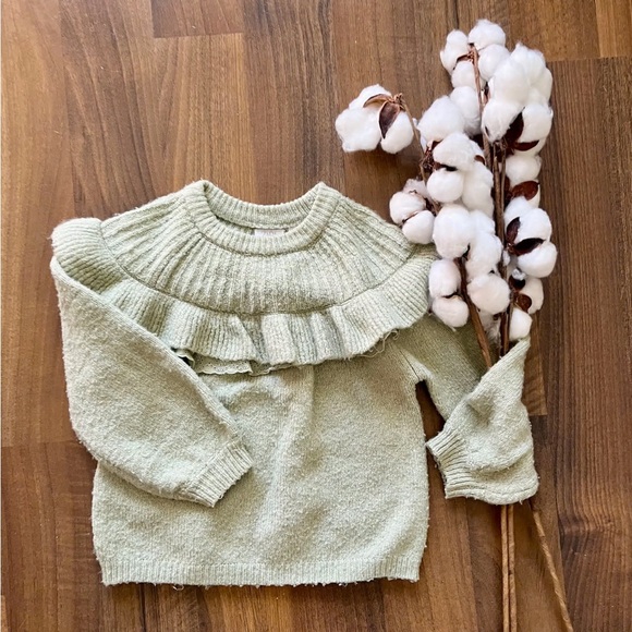 Zara Ruffle Collar Sweater in Green size 2-3 years - Picture 2 of 3
